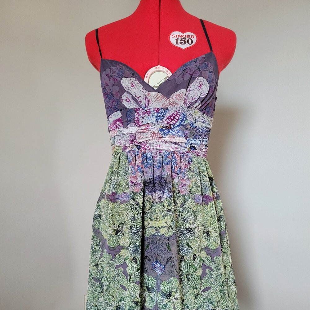 XS / Summer Cocktail Dress / Staring at Stars / Purple Green / Spaghetti Strap